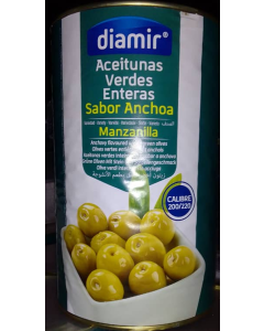 Aceituna Manzanilla Sabor Anchoa calibre 200/220 esc.2.5kg neto4.1 kg DIAMIR