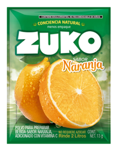 Refresco en polvo  2l de Naranja  12 display x 8 sobres x 13 gr Zuko