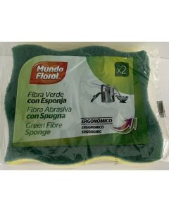 Estropajo fibras verdes con esponja Mundo floral 2 unds