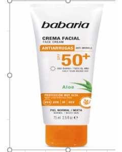Crema Facial Solar de Aloe SPF50+ 75ml Babaria