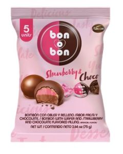 Bombon de Chocolate Con Frutilla Bolsa x 5ud x 15g Bon o Bon
