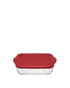 Bandeja Cuadrada con Tapa Plastica Roja 1950 cc Borcam Pasabahce