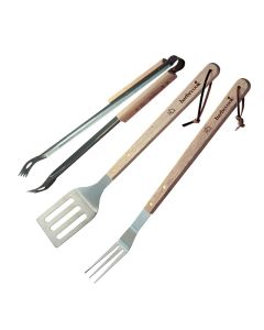 Set Barbacoa Altuna Set 3 Piezas Acero Inox Mangos De Madera